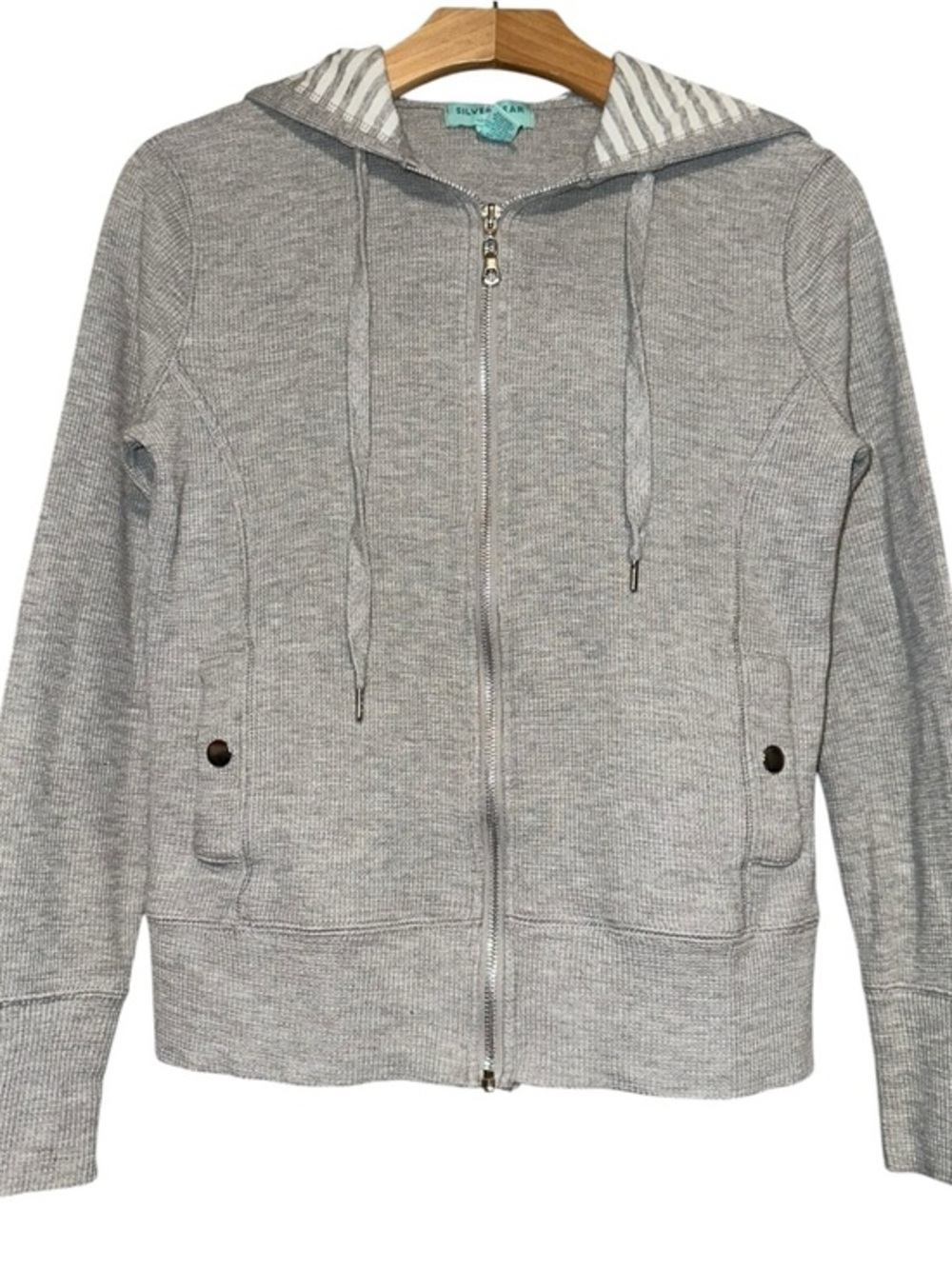 Silverwear Women’s S Heather Thermal Waffle Knit Gray Zip Up Hoodie Swestshirt